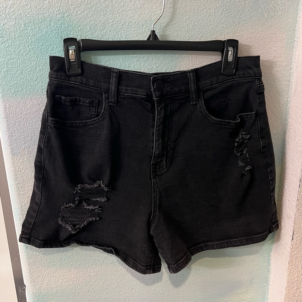 SO Black High Rise Boyfriend Midi Jean Shorts